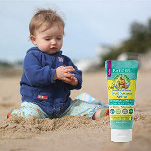 Badger - SPF 30 Baby Sunscreen Cream with Zinc Oxide, 2.9 fl oz & SPF 35 Clear Zinc Sport Sunscreen Stick, Unscented, 0.65 oz