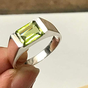 Genuine 2ct Green Peridot 925 Sterling Silver Men's Ring Size 7.75, 8, 9.75, 10, 10.75, 11, 11.75, 12, 12.5, 12.75, 13
