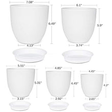 Load image into Gallery viewer, Plastic Planter, HOMENOTE 7/6/5.5/4.8/4.5 Inch Flower Pot Indoor Modern Decorative Plastic Pots for Plants with Drainage Hole and Tray for All House Plants, Succulents, Flowers, and Cactus, White
