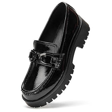 Load image into Gallery viewer, VERDASCO Platform Loafers for Women Leather Chunky Heel Lug Sole Shoes Womens Penny Loafers Comfort Slip On Round Toe Office Work Shoes Fashion Dress Shoes for Women（Black with Chain, 8）
