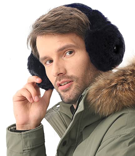 Telepepe Heated Ear Warmer for Winter (Navy Blue)