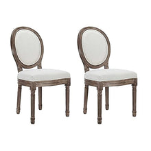 Load image into Gallery viewer, CangLong Farmhouse Dining Room Accent Chairs, French Distressed Bedroom Chairs with Round Back, Elegant Kitchen Chairs Side Chair, Set of 2, Fabric Back in Beige
