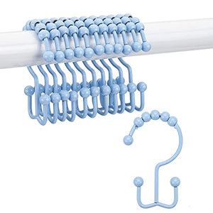 Titanker Shower Curtain Hooks Rings, Durable Metal Double Glide Shower Hooks for Bathroom Shower Rods Curtains, Set of 12 Hooks - Blue