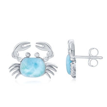 Load image into Gallery viewer, Sterling Silver High Polish Natural Larimar Crab Stud Earrings
