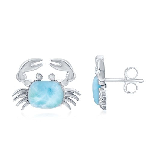 Sterling Silver High Polish Natural Larimar Crab Stud Earrings