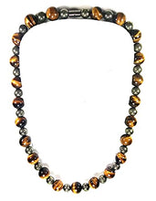 Load image into Gallery viewer, Auras By Osiris Tigers Eye Necklace for Men - Pyrite Necklace - Huge Beaded Necklace - African Neckless for Men - Protection Stones - Crystal Necklace - Easy Lock Clasp
