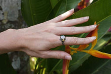 Load image into Gallery viewer, Rainbow Moonstone Ring"Cleo" READY TO SHIP, Sterling Silver and Solid Gold moonstone engagement ring, flower ring, twig ring, nature ring
