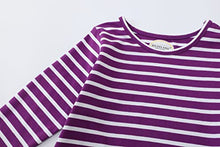 Load image into Gallery viewer, Toddler Girls Cotton Christmas Dress Long Sleeve Casual Purple Stripe Cat Appliques Playwear Jersey Shirt Dresses 4T
