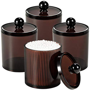SheeChung 4 Pack Plastic Acrylic Bathroom Vanity Countertop Canister Jars with Storage Lid, Apothecary Jars Qtip Holder Makeup Organizer for Cotton Balls,Swabs,Pads,Bath Salts (Amber, 15 Oz)