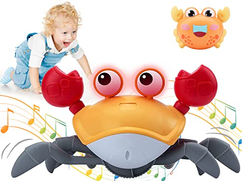 Electronic Pet Crab Crawling Toy for Kids, Interactive Toddler Toy with Music, Lights and Obstacle Avoidance Feature, USB Rechargeable Dancing Toy for Babies Boys Girls