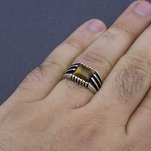 Load image into Gallery viewer, Natural Tiger Eye Stone Solid 925 Sterling Silver Ring for Men (7.5)
