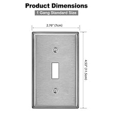 Load image into Gallery viewer, [5 Pack] BESTTEN 1-Gang Toggle Metal Wall Plate with Ｗhite or Clear Plastic Film, Anti-Corrosion Stainless Steel Light Switch Cover, Industrial Grade Stainless Steel, Standard Size, Brushed Finish

