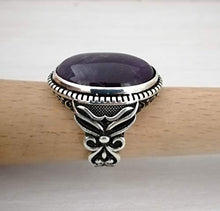 Load image into Gallery viewer, 925K Sterling Silver Mens Ring Witht Natural Amethyst Stone
