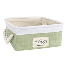 Load image into Gallery viewer, uxcell Storage Baskets with Cotton Handles Foldable Storage Bins Laundry Clothes Towel Box Organizer W Drawstring Closure for Home Shelves Closet Light Green 10.6" x 10.6" x 4.7"
