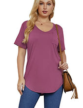 Load image into Gallery viewer, JIOTANG L-4XL Plus Size Tops for Women Casual Scoop Collar Short Sleeves T Shirts with Pocket (20Plus, New Burgundy Flower)
