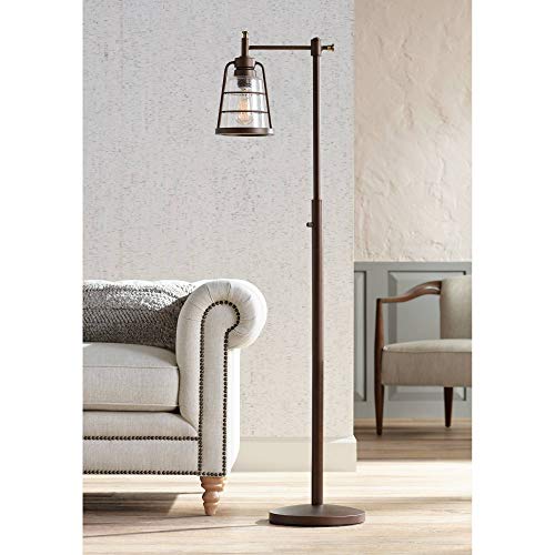 Averill Park Rustic Farmhouse Downbridge Floor Lamp Oiled Bronze Seedy Glass Shade LED Edison Bulb Dimmable for Reading - Franklin Iron Works