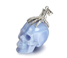 Load image into Gallery viewer, Skullis Necklace of Blue Lace Agate Carved Crystal Skull and Silver Bones Pendant for Men and Women, 925 Sterling Silver Chain,Skull Jewelry.
