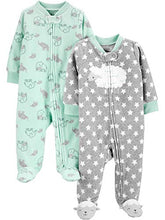 Load image into Gallery viewer, Simple Joys by Carter's Unisex Babies' Fleece Footed Sleep and Play, Pack of 2, Mint Green/Grey, Elephant, Newborn
