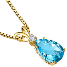 Load image into Gallery viewer, Peora Swiss Blue Topaz with Genuine Diamond Pendant in 14K Yellow Gold, Elegant Teardrop Solitaire, Pear Shape, 10x7mm, 2.30 Carats total
