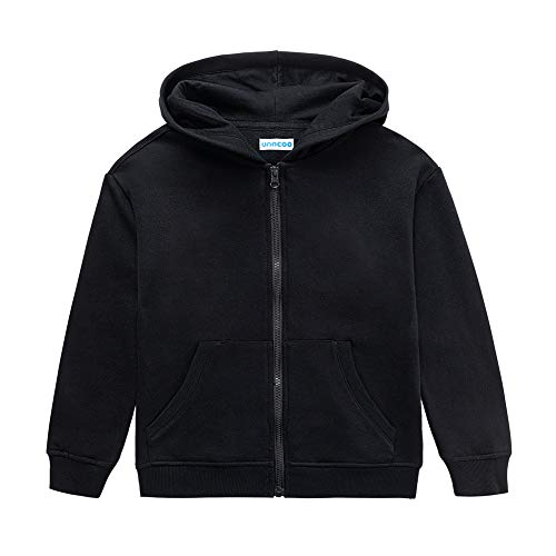UNACOO Kid's Soft Brushed Fleece Full Zip-Up Hooded Sweatshirt Basic Hoodie for Boys or Girls(Navy, m(7-8 Years))