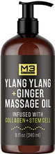 Load image into Gallery viewer, M3 Naturals Ylang Ylang and Ginger Massage Oil Infused with Collagen Stem Cell and Natural Essential Oils Best Deep Tissue Massaging Therapy Relaxing Sore Muscle Joint Relief Anti-Cellulite 8 oz
