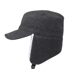 Home Prefer Mens Warm Winter Hats with Visor Windproof Earflap Skull Cap Military Cap Dark Gray