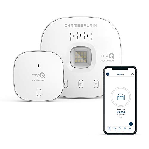 myQ Chamberlain Smart Garage Control - Wireless Garage Hub and Sensor with Wifi & Bluetooth - Smartphone Controlled, New Design, myQ-G0401-ES, White