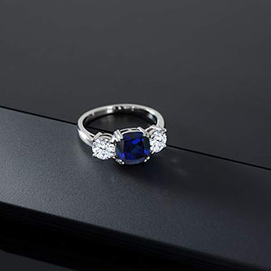 Gem Stone King 925 Sterling Silver Blue Simulated Sapphire Women Meghan Ring (4.00 Ct Cushion) (Size 7)
