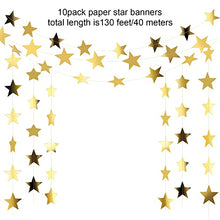 Load image into Gallery viewer, 130 Feet Glitter Star Paper Garland Banner Hanging Decoration for Graduation Class of 2022 Congrats Grad Wedding Birthday Festival Party Decoration (Gold)
