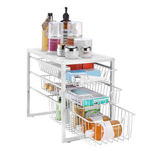 Load image into Gallery viewer, Simple Trending 3-Tier Under Sink Cabinet Organizer with Sliding Storage Drawer, Desktop Organizer for Kitchen Bathroom Office, Stackable, White
