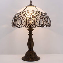Load image into Gallery viewer, WERFACTORY Tiffany Lamp White Bent Stained Glass Bedside Table Lamp Desk Reading Light 12X12X18 Inches Decor Bedroom Living Room Home Office S508W Series

