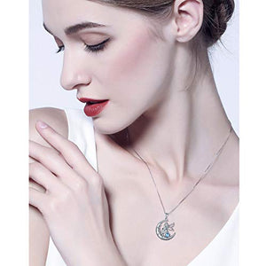 S925 Sterling Silver Angel Fairy Moon Jewelry Pendant Necklace for Women Princess Gifts,18 inches