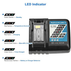 DC18RC 18V Battery Replacement Charger Compatible with Makita 14.4V-18V LXT Battery Lithium-Ion BL1815 BL1830 BL1840 BL1845 BL1850 BL1860