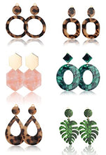 Load image into Gallery viewer, HANPABUM 6Pairs Clip On Dangle Earrings for Women Lightweight Statement Non Pierced Bohemian Rattan Acrylic Earrings
