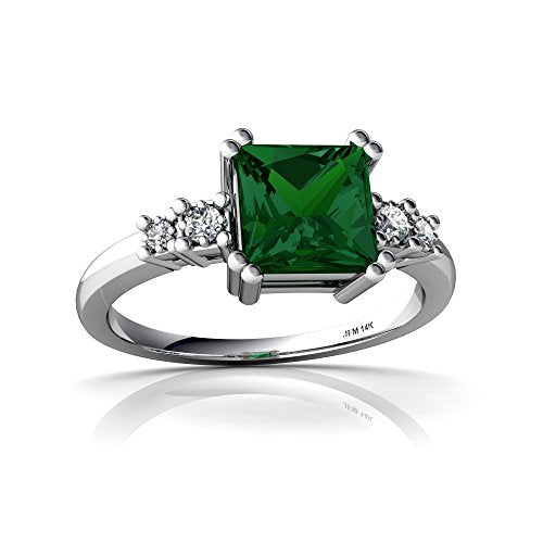 14kt Rose Gold Lab Emerald and Diamond 6mm Square Art Deco Ring - Size 8