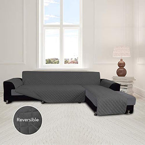 Easy-Going Sofa Slipcover L Shape Sofa Cover Sectional Couch Cover Chaise Lounge Cover Reversible Sofa Cover Furniture Protector Cover for Pets Kids Children Dog Cat (X-Large, Dark Gray/Dark Gray)