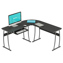 Load image into Gallery viewer, RIF6 L-Shaped Computer Desk - Modern Home Office Corner Desk with Keyboard Shelf Tray - Black Wide Surface Study Workstation Table for PC Laptop Gaming and Writing - with Sturdy Adjustable Steel Legs
