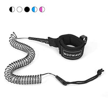 Load image into Gallery viewer, WOOWAVE SUP Leash 11 Foot Coiled Stand Up Paddle Board Surfboard Leash Stay on Board Ankle Strap with Waterproof Wallet/Phone Case (Clear Black Core)
