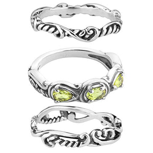 Carolyn Pollack Sterling Silver Green Peridot Gemstone Stackable Set of 3 Rings Size 9