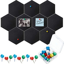 Load image into Gallery viewer, 10 Packs Pin Board Hexagon Felt Board Tiles Bulletin Board Memo Board with 20 Pieces Push Pins, Decoration for Home Office Classroom Wall (Black, 5.9 x 7 Inches/ 15 x 17.7 cm)
