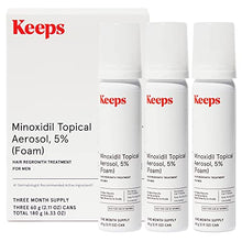 Load image into Gallery viewer, Keeps Minoxidil for Men Topical Hair Loss Aerosol Foam 5%, Hair Growth Treatment - 3 Month Supply (3 x 2.11oz Bottles) - For Thicker, Longer Hair - Slows Hair Loss &amp; Promotes Hair Regrowth
