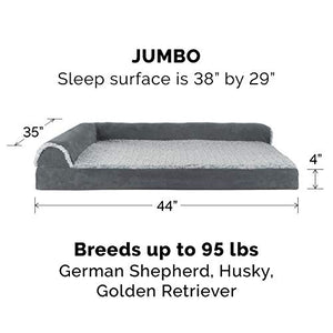 Furhaven Pet Dog Bed - Deluxe Orthopedic Two-Tone Plush and Suede L Shaped Chaise Lounge Living Room Corner Couch Pet Bed with Removable Cover for Dogs and Cats, Stone Gray, Jumbo