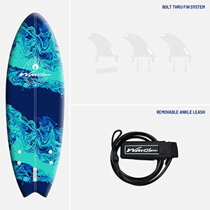 Wavestorm -Soft Top Foam 5'6" Surfboard/Fish Swallow Tail Surfboard for Beginners and All Surfing Levels Youth Complete Set Includes Leash and Multiple Fins, Blue Marble, (AZ22-WSSW560-BLU)