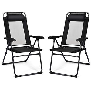 Giantex Set of 2 Patio Dining Chairs, Folding Lounge Chairs with 7 Level Adjustable Backrest, 300 Lbs Capacity, Outdoor Portable Chairs with Metal Frame