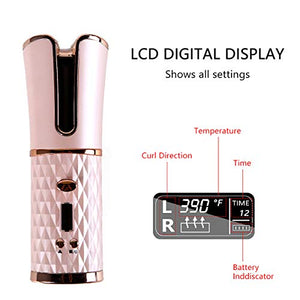 Wireless Automatic Curling Iron, Ceramic Charging Curling Iron with LED Temperature Display, Portable Travel Curling Iron, Long-Lasting Styling, Curly Hair Care Artifact.(Rosegold)