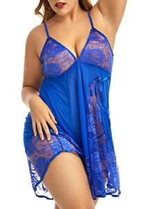 ADOREJOY Womens Babydoll Lingerie Set Plus Size Sleepwear(3XL,Blue)