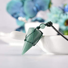 Load image into Gallery viewer, PESOENTH Green Aventurine Necklace Quartz Crystal Dowsing Pendulum Divination Healing Necklace Cord Adjustable,Natural Gemstone Hexagonal Pointed Cone Reiki Chakra Pendant
