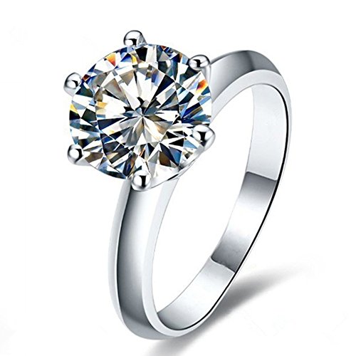 AINUOSHI 2 Ct CZ Solitaire Engagement Ring Sterling Silver Cubic Zirconia White Gold Plated Size 4-10 Anniversary Rings(7)