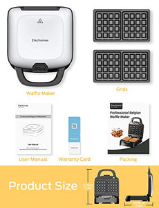 Elechomes Belgian Waffle Maker with Removable Plates, Easy to Use and Dishwasher Safe, Non-Stick, 2-Slices, Cord-Storage, Premium Stainless Steel