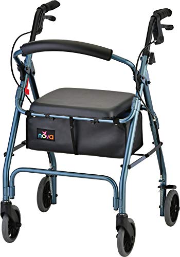 NOVA Medical Products GetGo Classic Rollator Walker (Standard Size), Rolling Walker for Height 5’4” - 6’1”, Seat Height is 22.25”, Color Blue